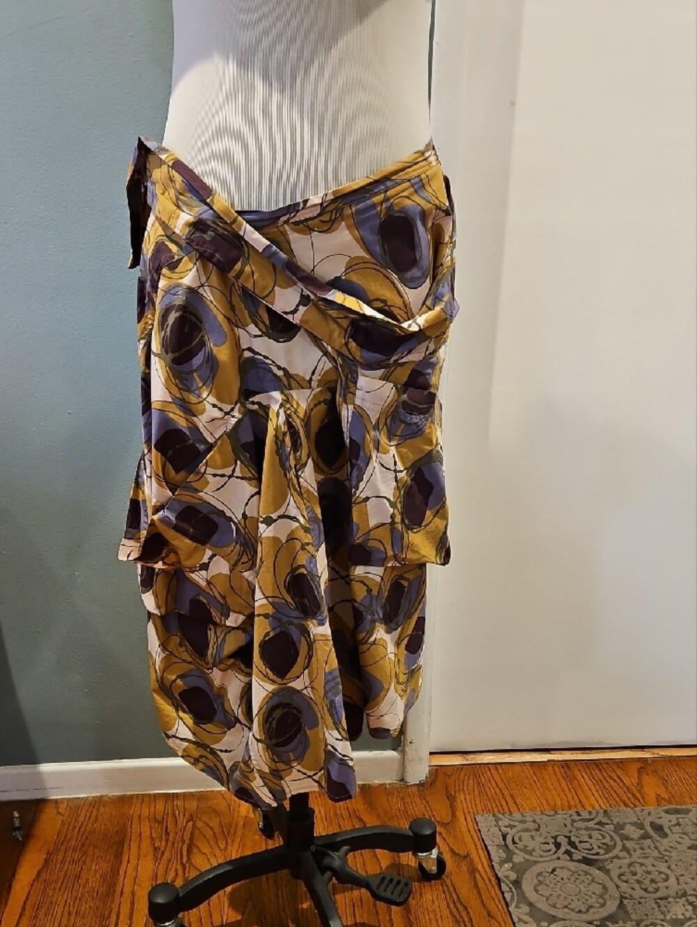 Marni Cotton Poplin Uniquely Designed Yellow and Purple Printed Skirt 0262